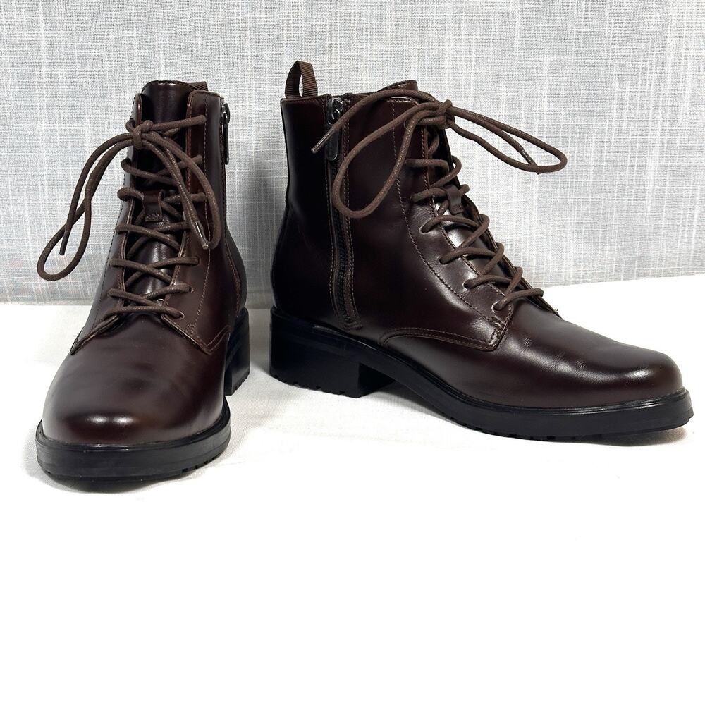 Everlane Modern Utility Lace-Up Womens Boot 10 Chocolate Brown Leather Lug Heel